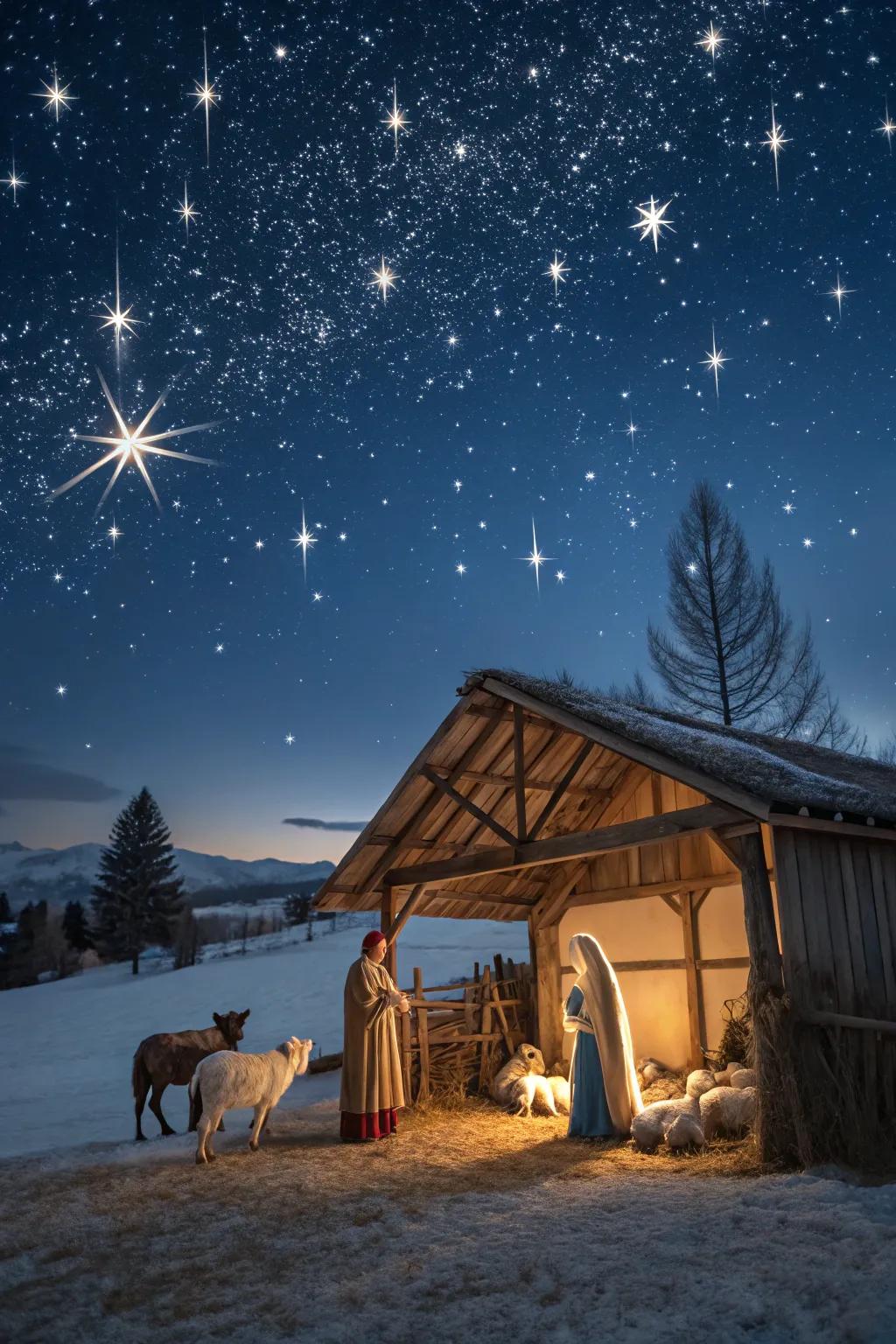 A starry night scene creates the perfect backdrop for your nativity.