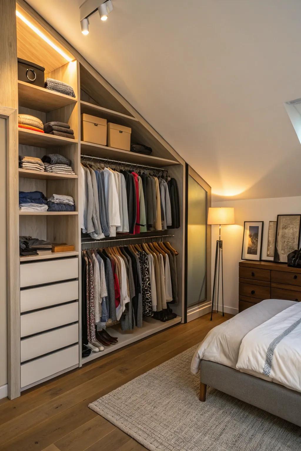 Open-concept wardrobes can bring a boutique vibe to your bedroom.