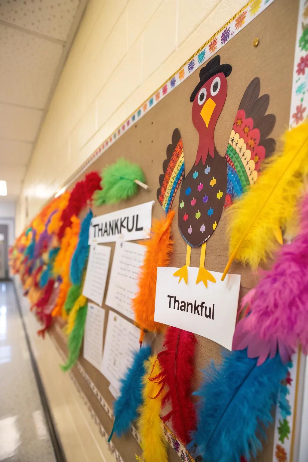 A bird bulletin board showcasing messages of gratitude.