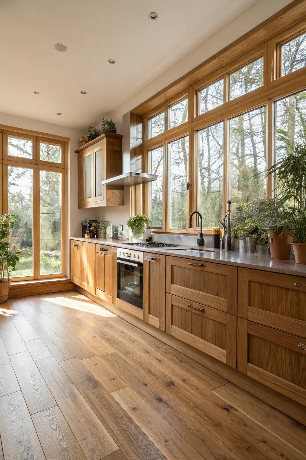 Kitchen featuring bright, sunlit oak floors.