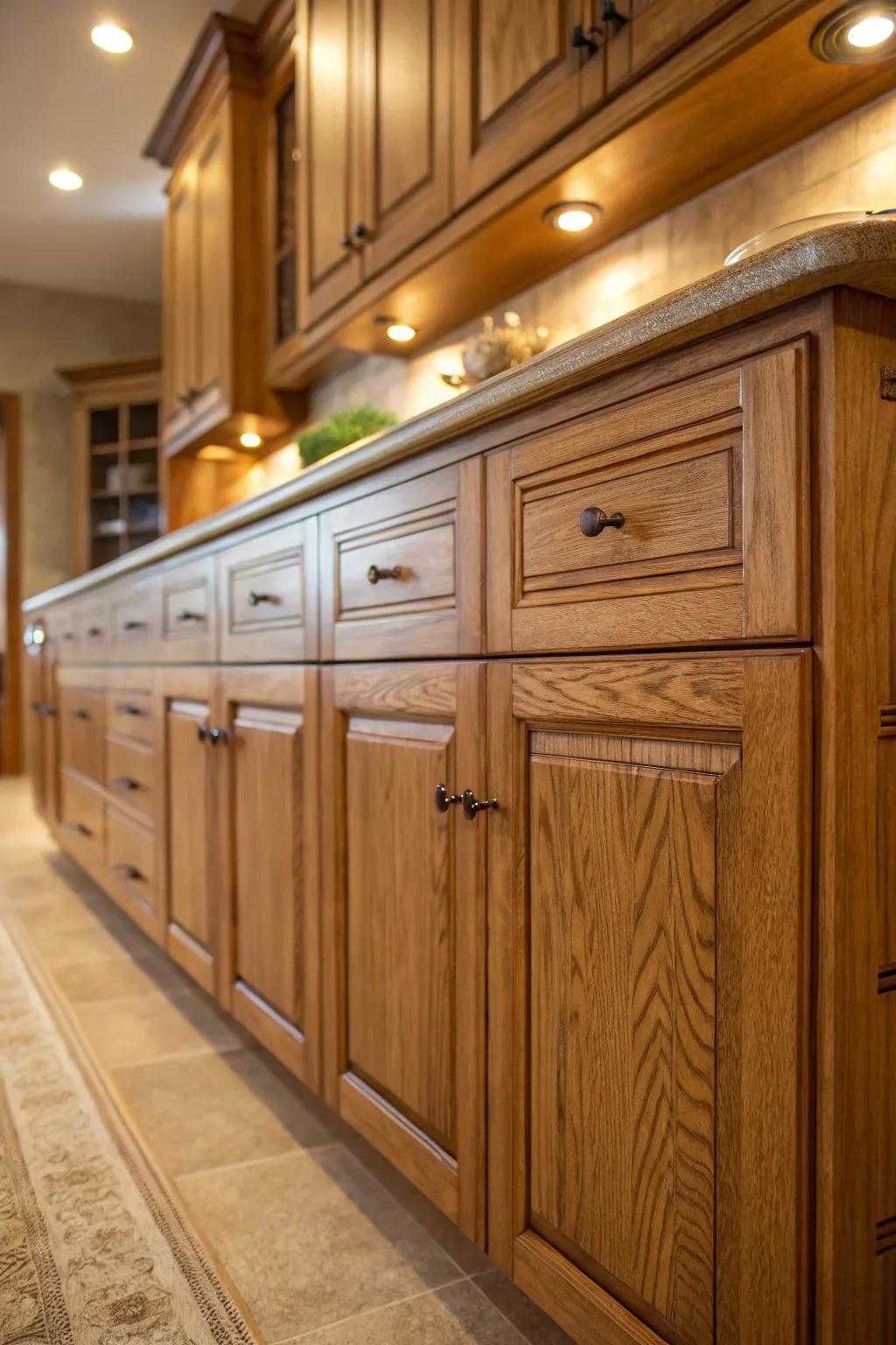 Emphasize the natural beauty of oak through light finishes that accentuate its grains.