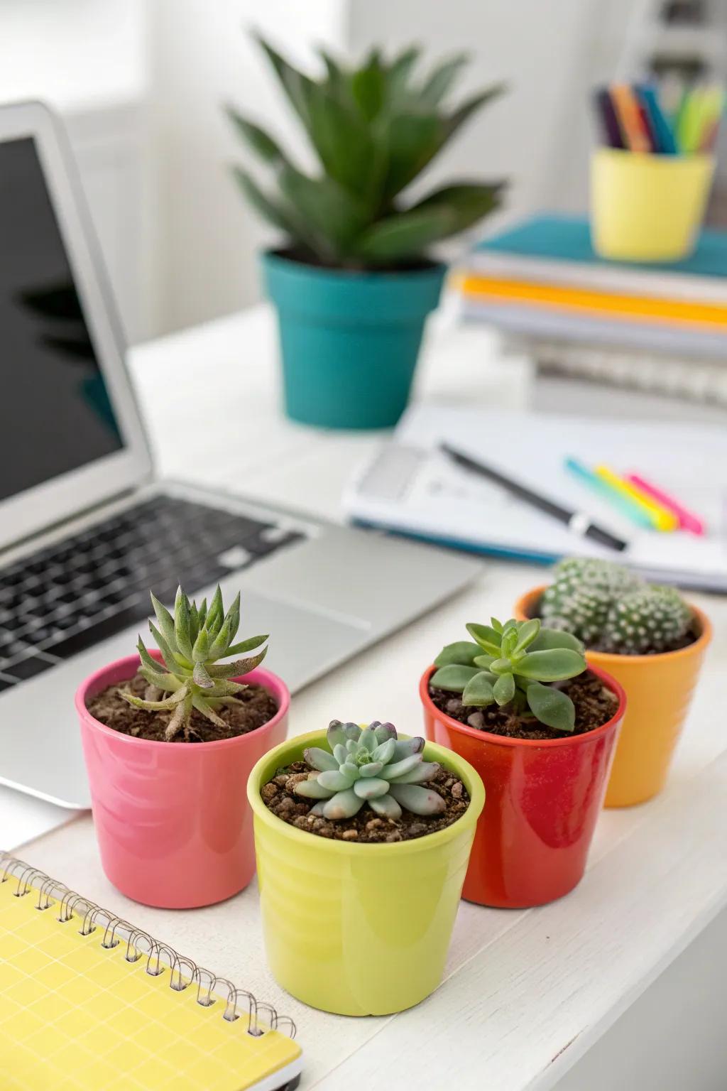 With a miniature succulent garden, you can give your desk some personality.
