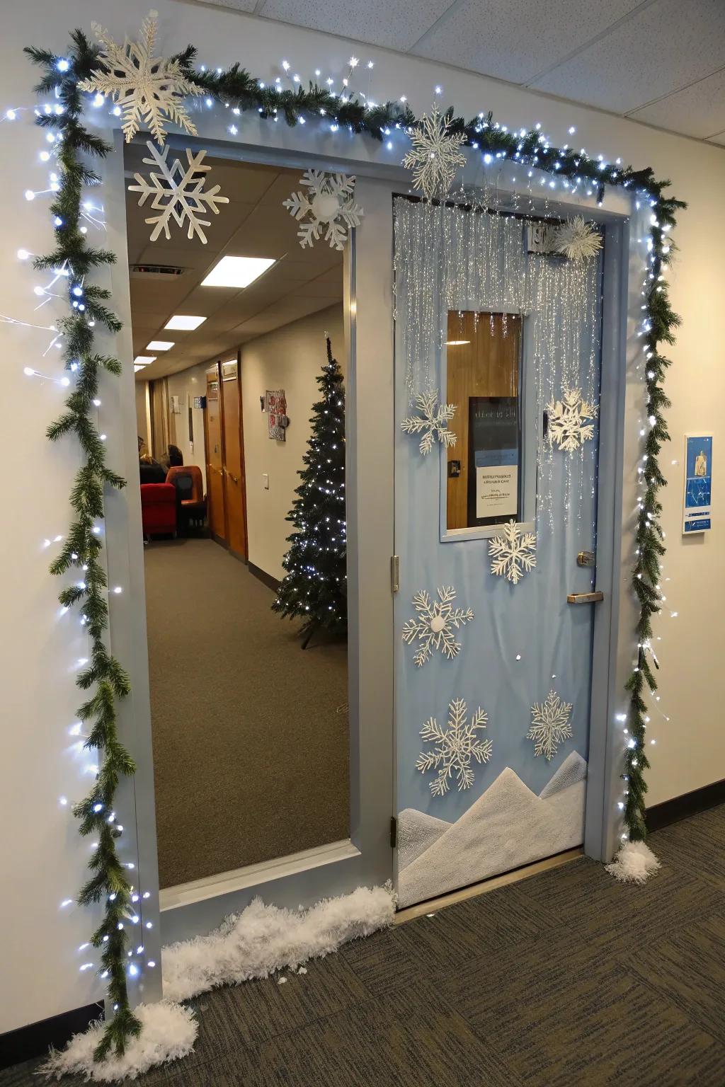 Capture the enchantment of a Winter Wonderland on your office door.