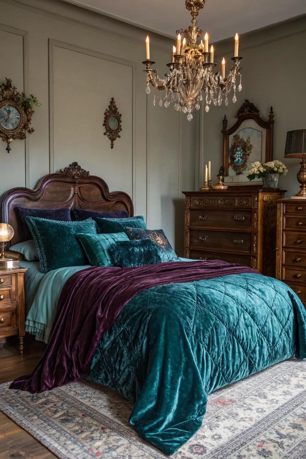 Velvet bedding enhances the luxury of your sleep sanctuary.