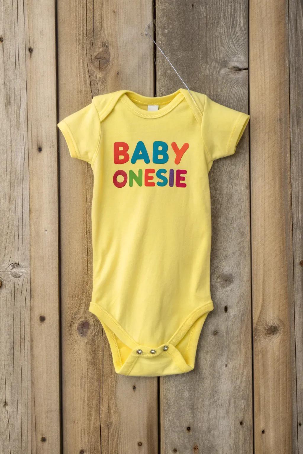 A fun onesie with an amusing quote, guaranteed to bring joy.