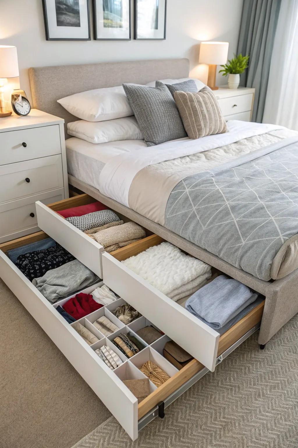 Get the most out of your bedroom's space with ingenious storage under the bed.