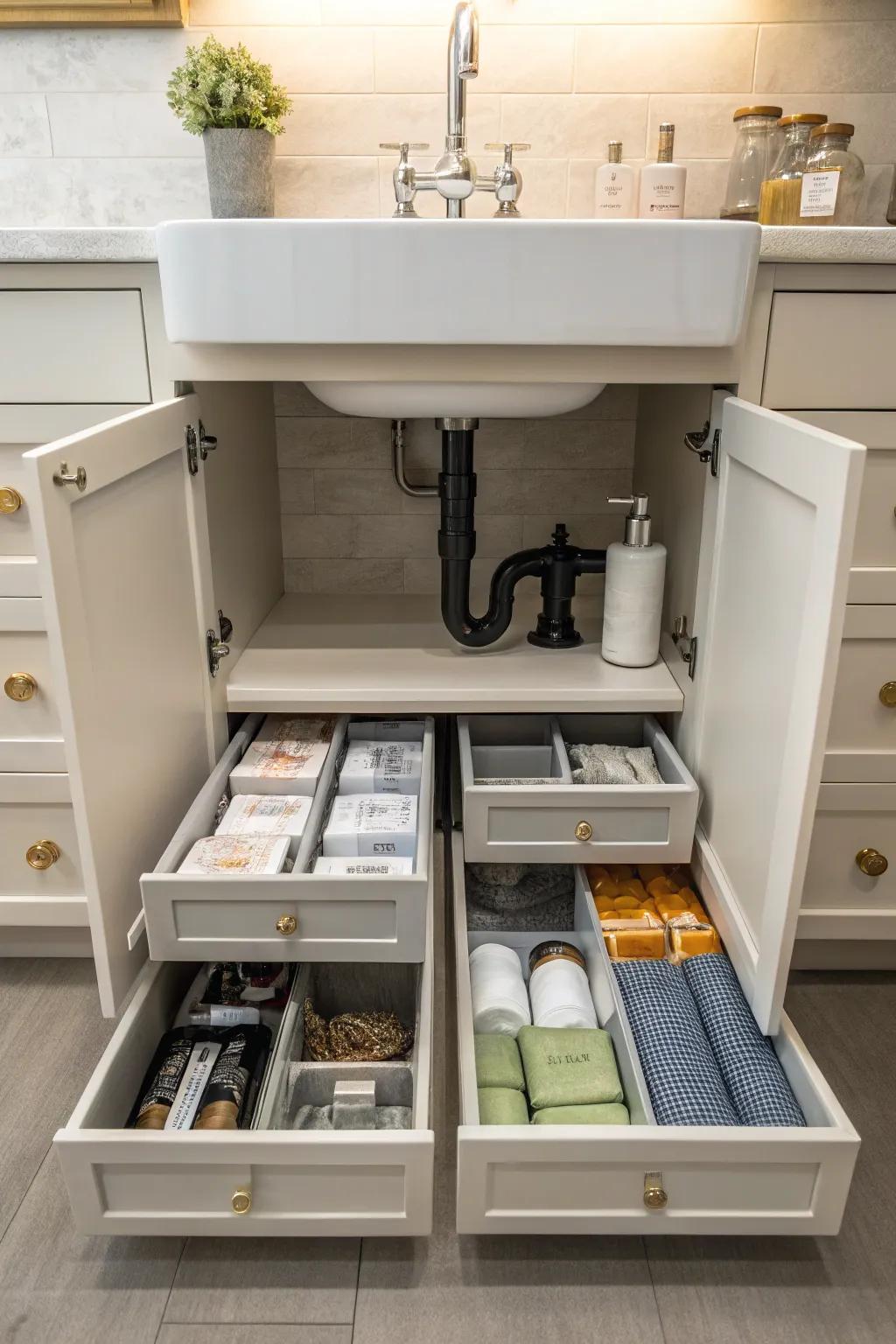 Make the most of your space with modular drawers designed to fit your cabinet's structure.