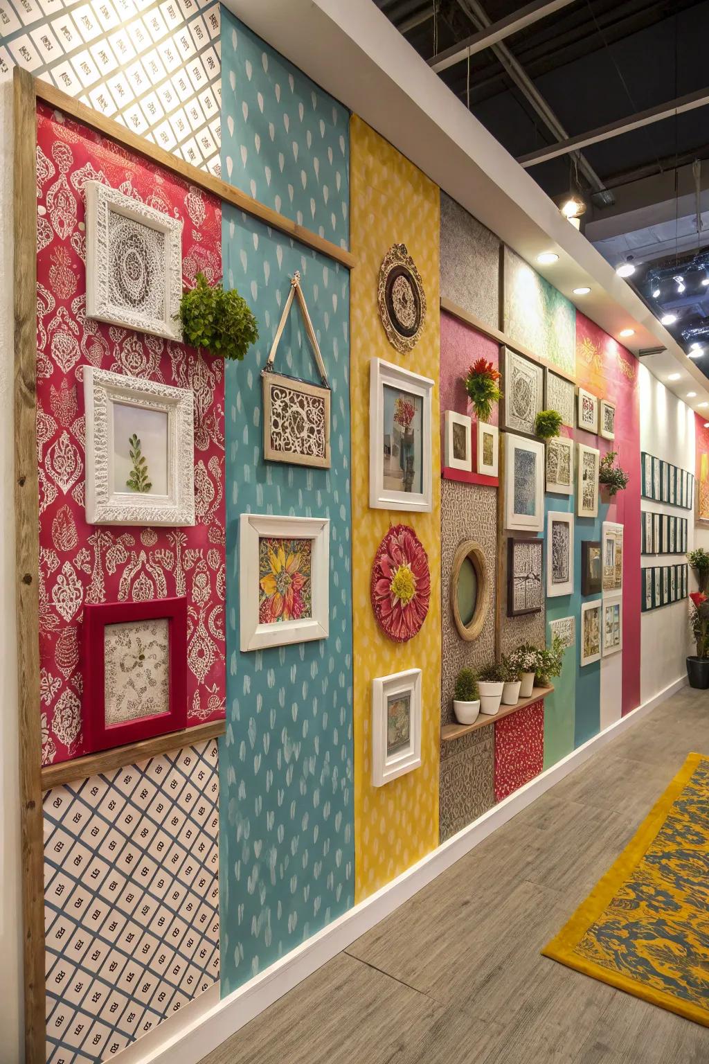 A wall transformed into a captivating ornament presentation.