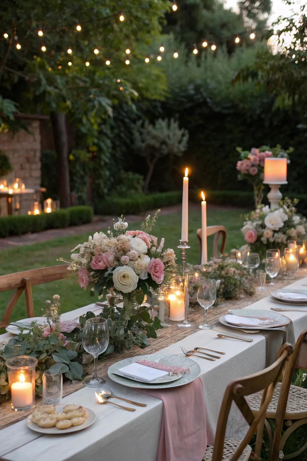 Design an unforgettable dining atmosphere with an elegant dinner in the garden.