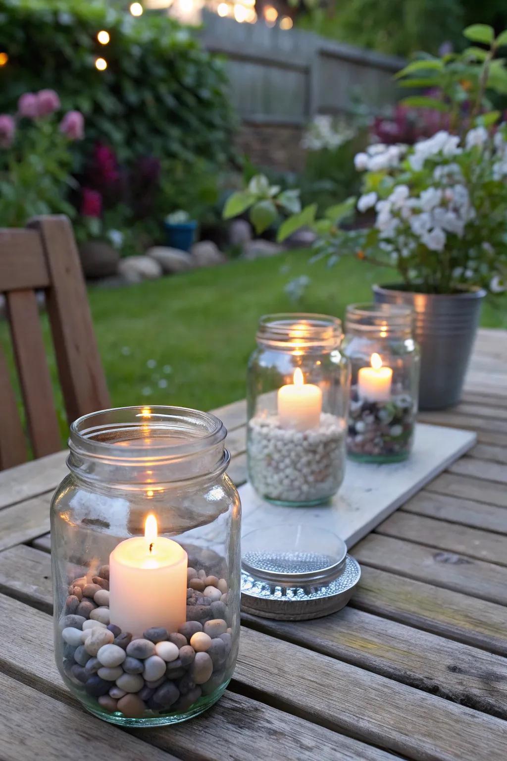 Glass jars offer adaptable and pleasing candle displays.
