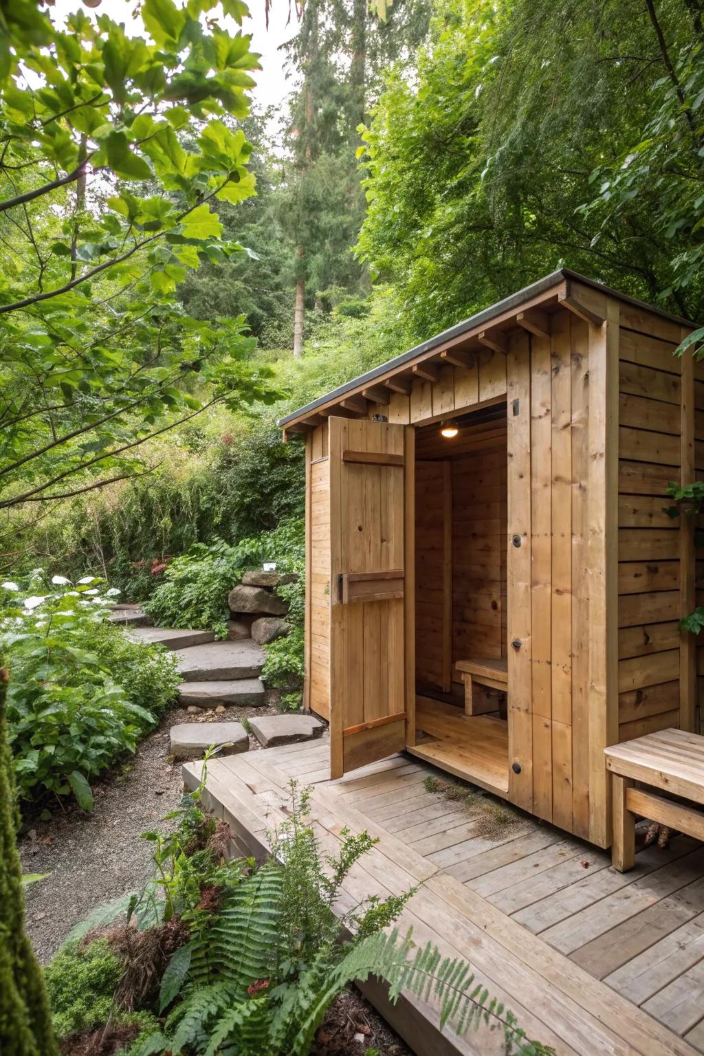 A country-style wood structure offering both solitude and a natural feel.