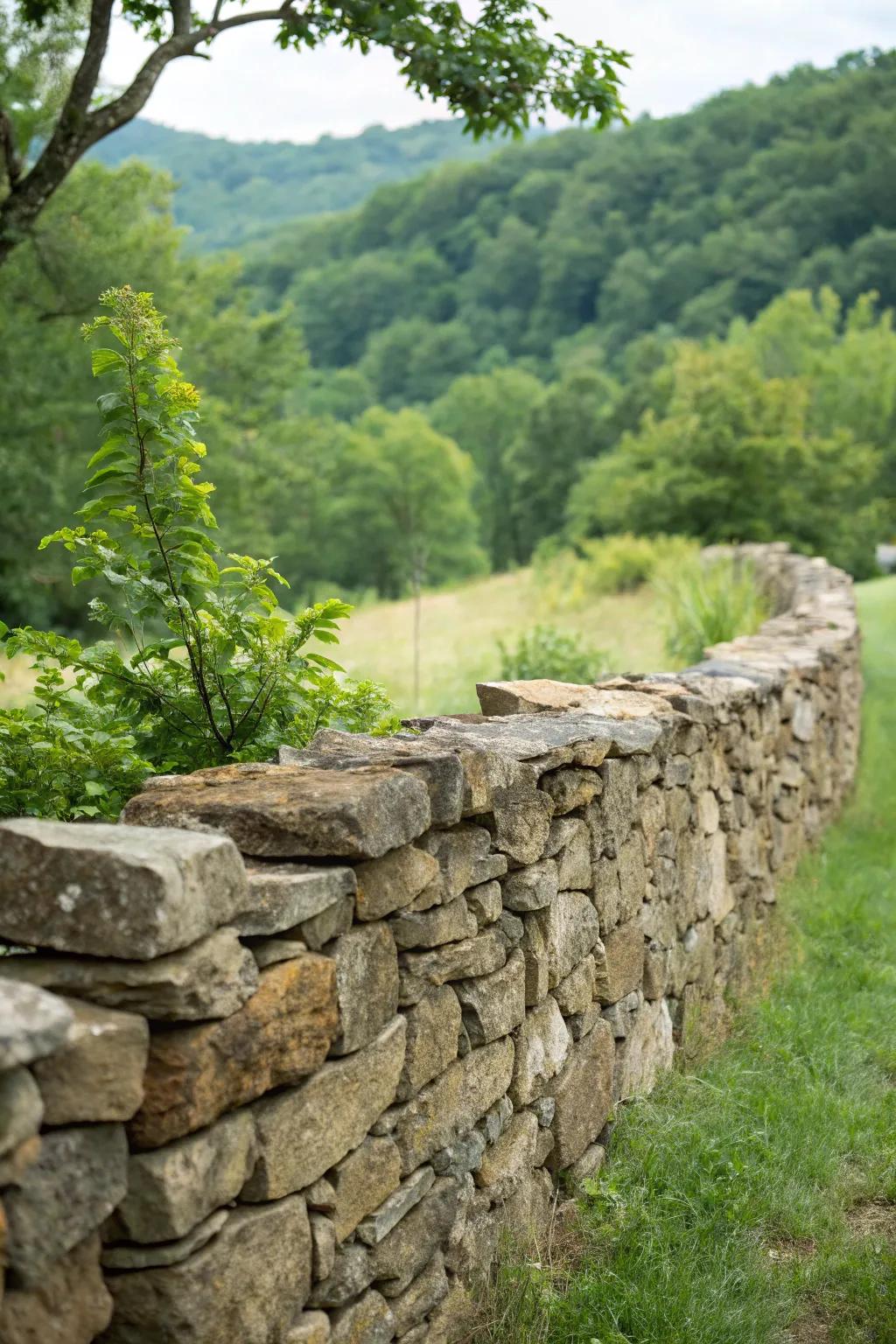 Rustic fieldstone walls bring a sense of country charm to any garden.