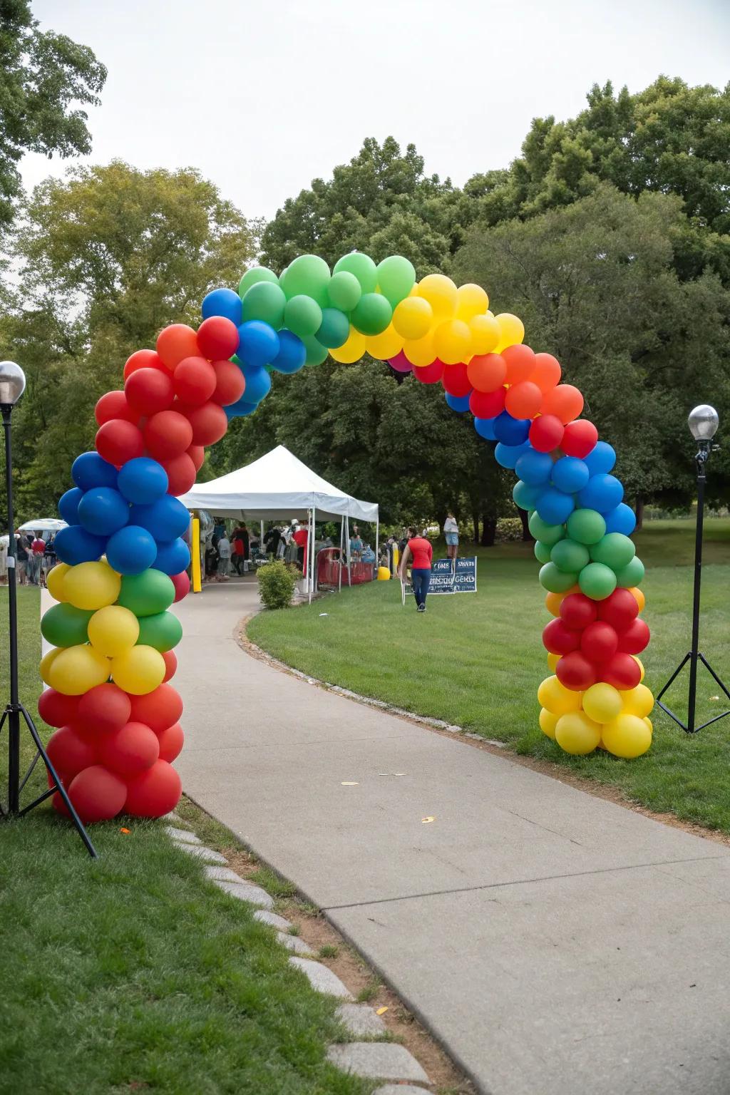 A vibrant archway sets the stage for a fun-filled park gathering.