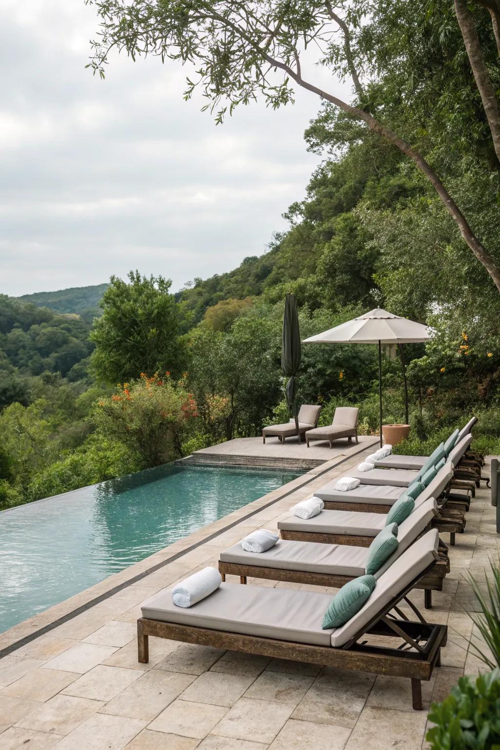 Elegant lounge chairs are essential for every poolside escape.