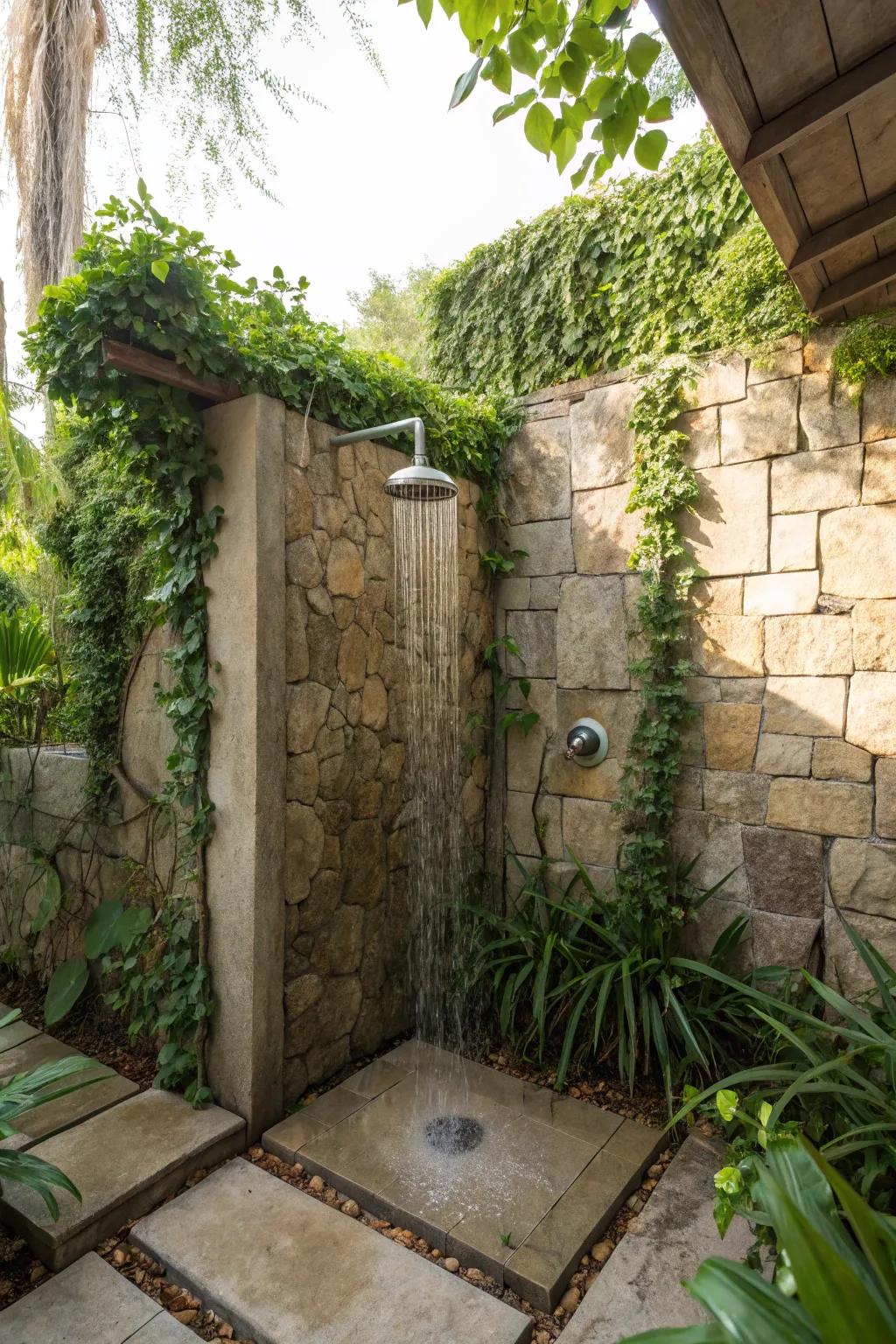Savor nature's embrace with a natural stone shower surround.