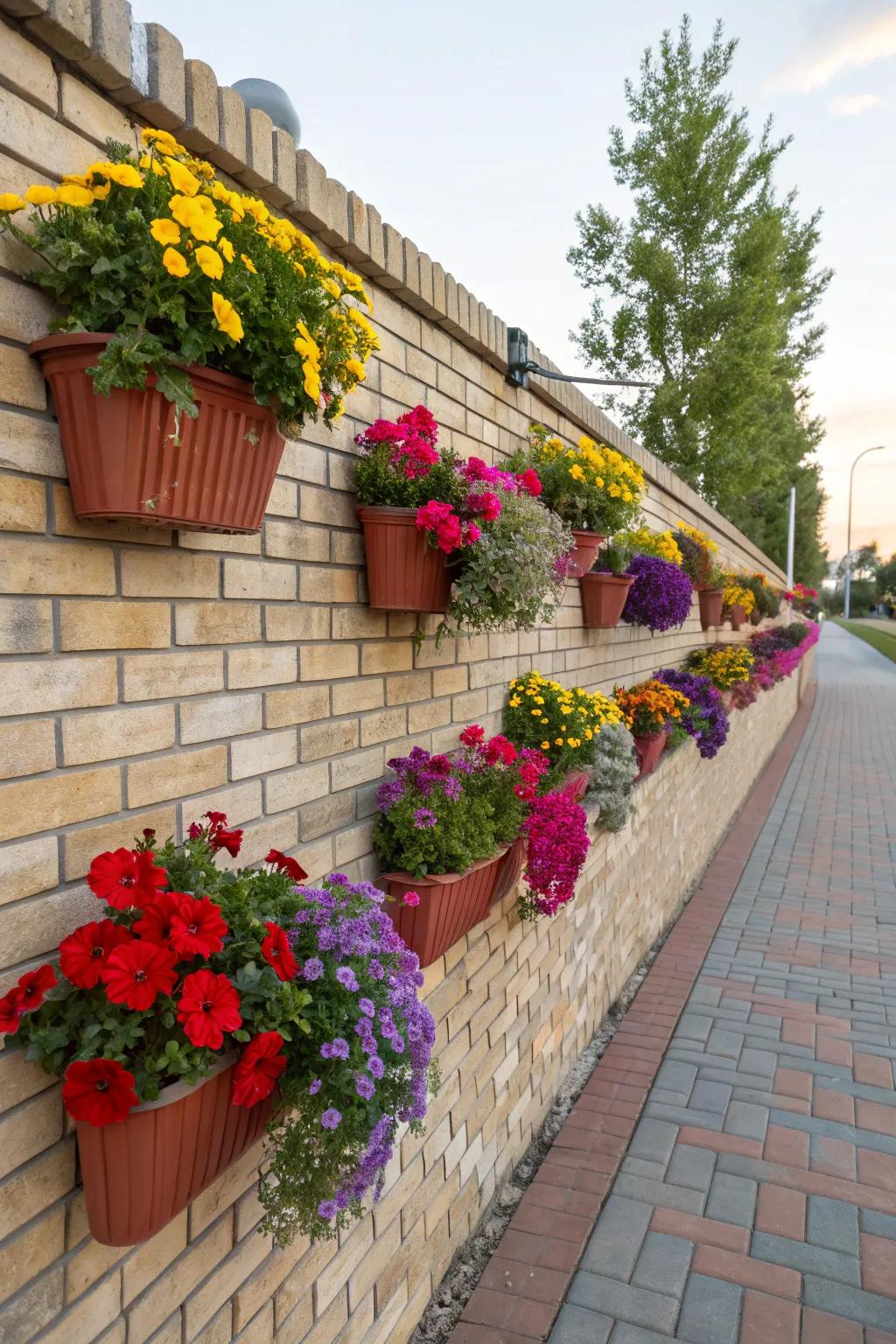 Brighten your outdoor walls with a burst of color using vibrant planters.