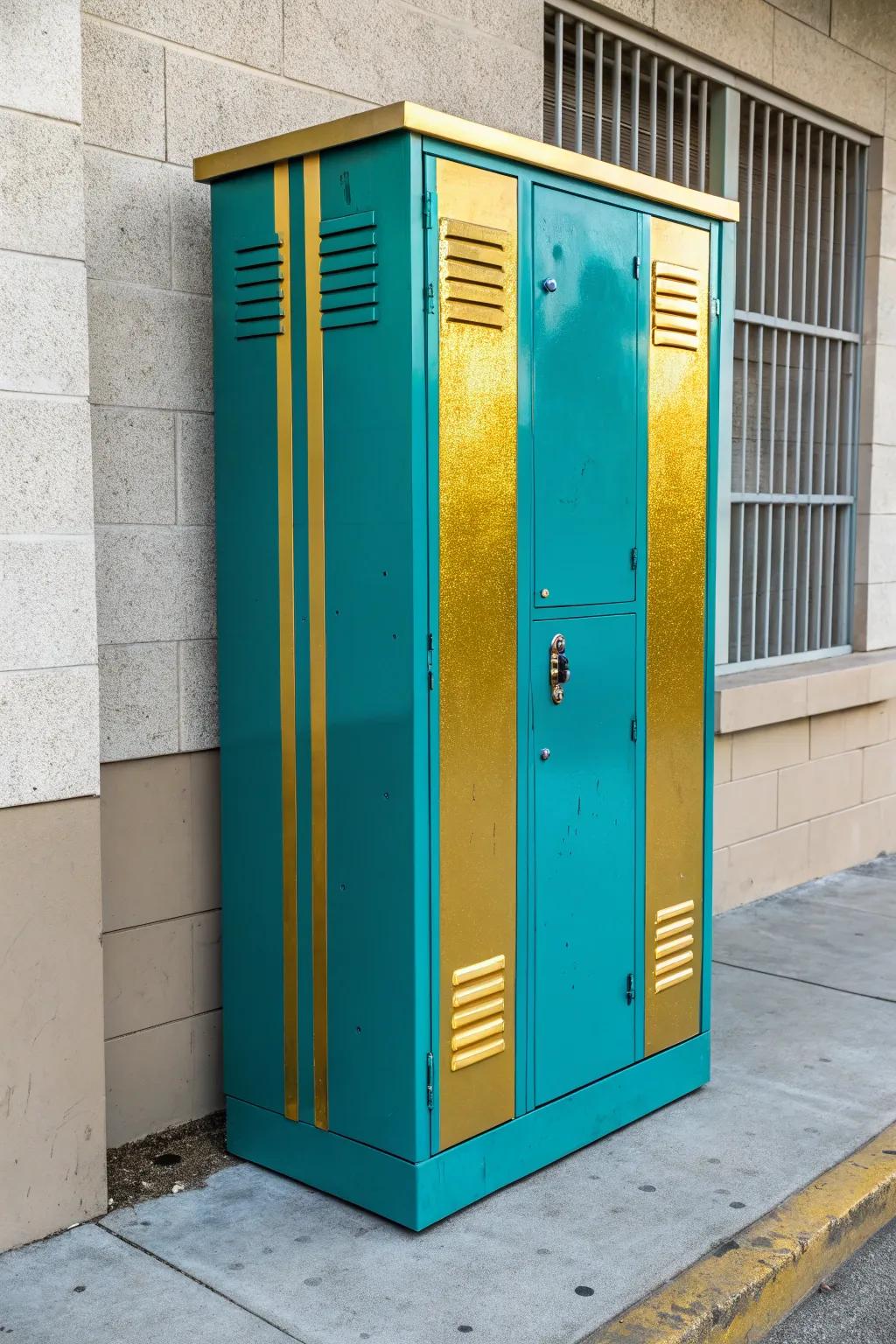 Make an impact with striking hues like blue-green and brass.