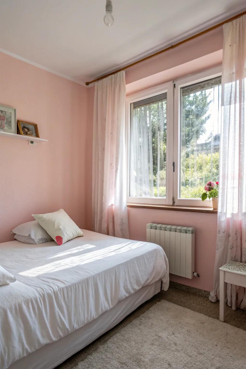 Pastel colors like soft rose can make a small room feel bigger and brighter.