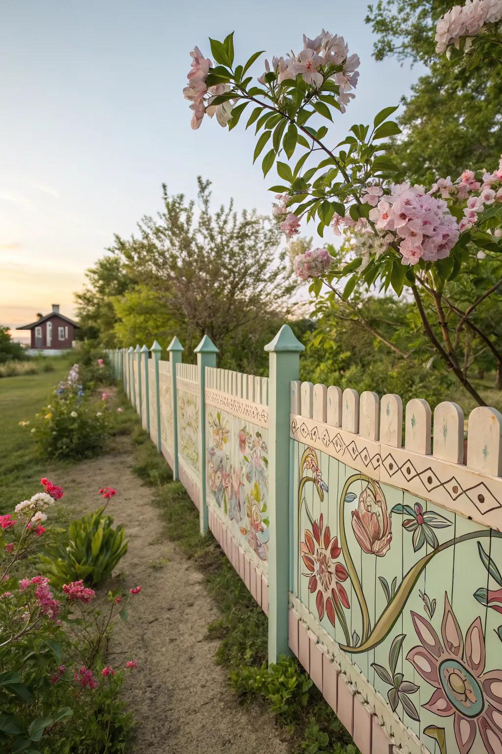 Floral patterns beautifully merge the garden with its boundaries.