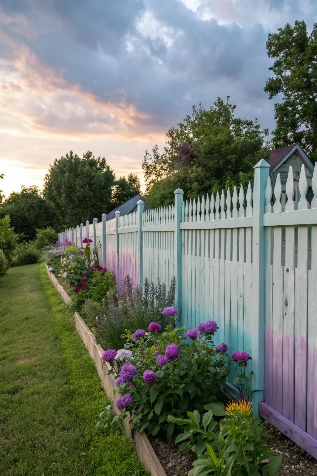An enchanting gradient picket fence smoothly transitioning from deeper to lighter hues.