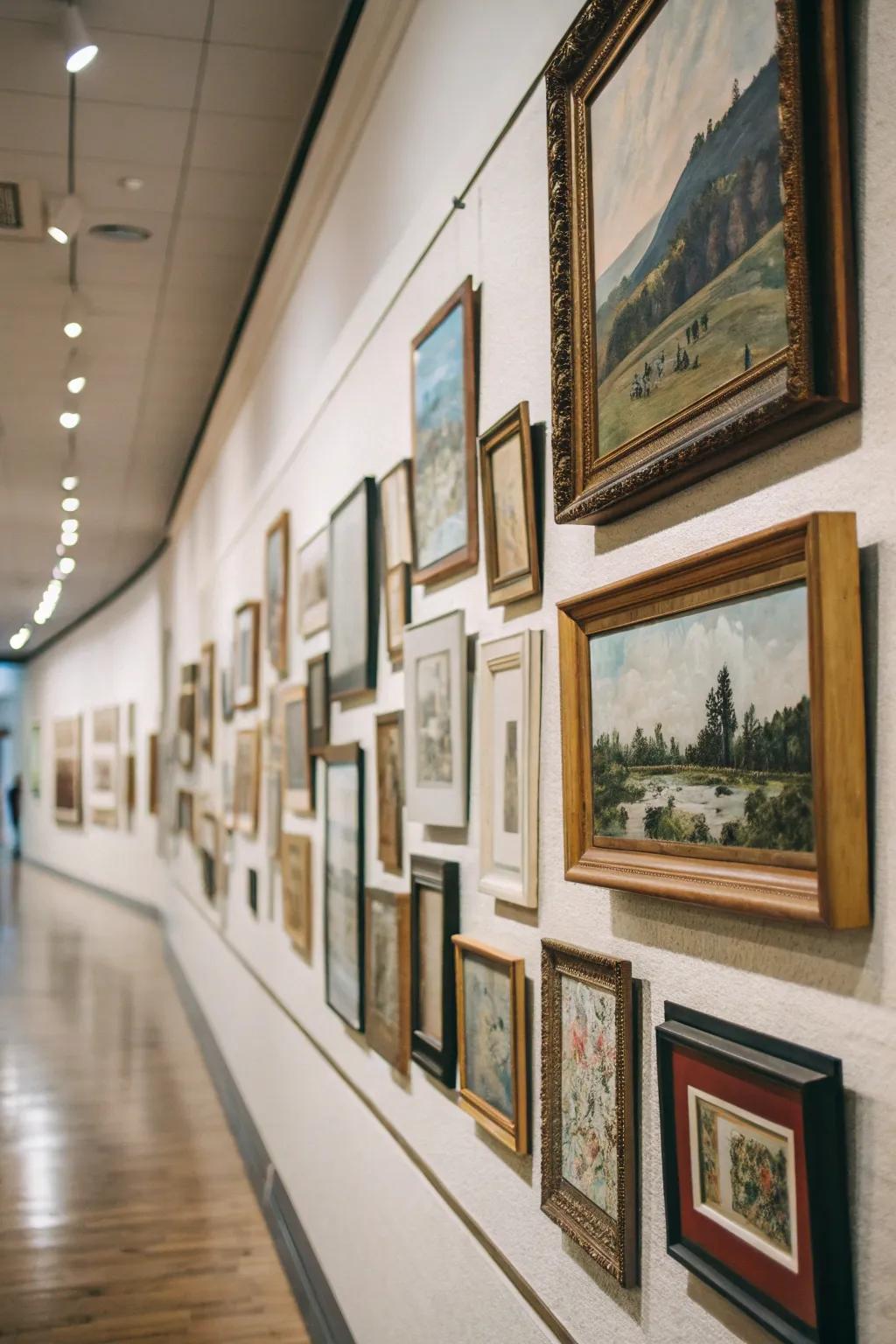 A curated gallery wall exhibiting an assortment of frame designs and sizes.