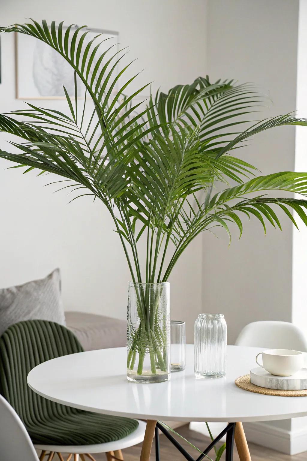 Tall palm leaves fashioned into an elegant and striking centerpiece.
