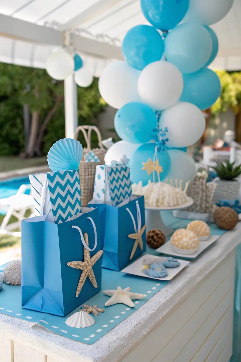 Giveaway display featuring harmonious colors and a nautical theme.