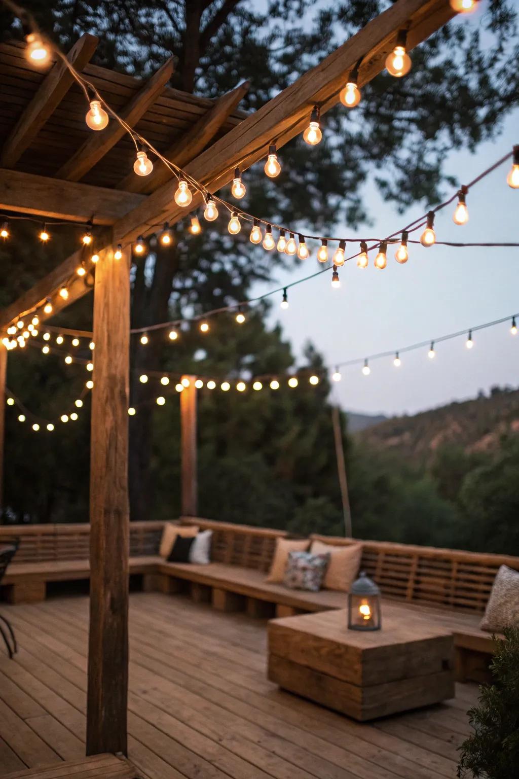 Timeless string lights create an inviting atmosphere for any patio.