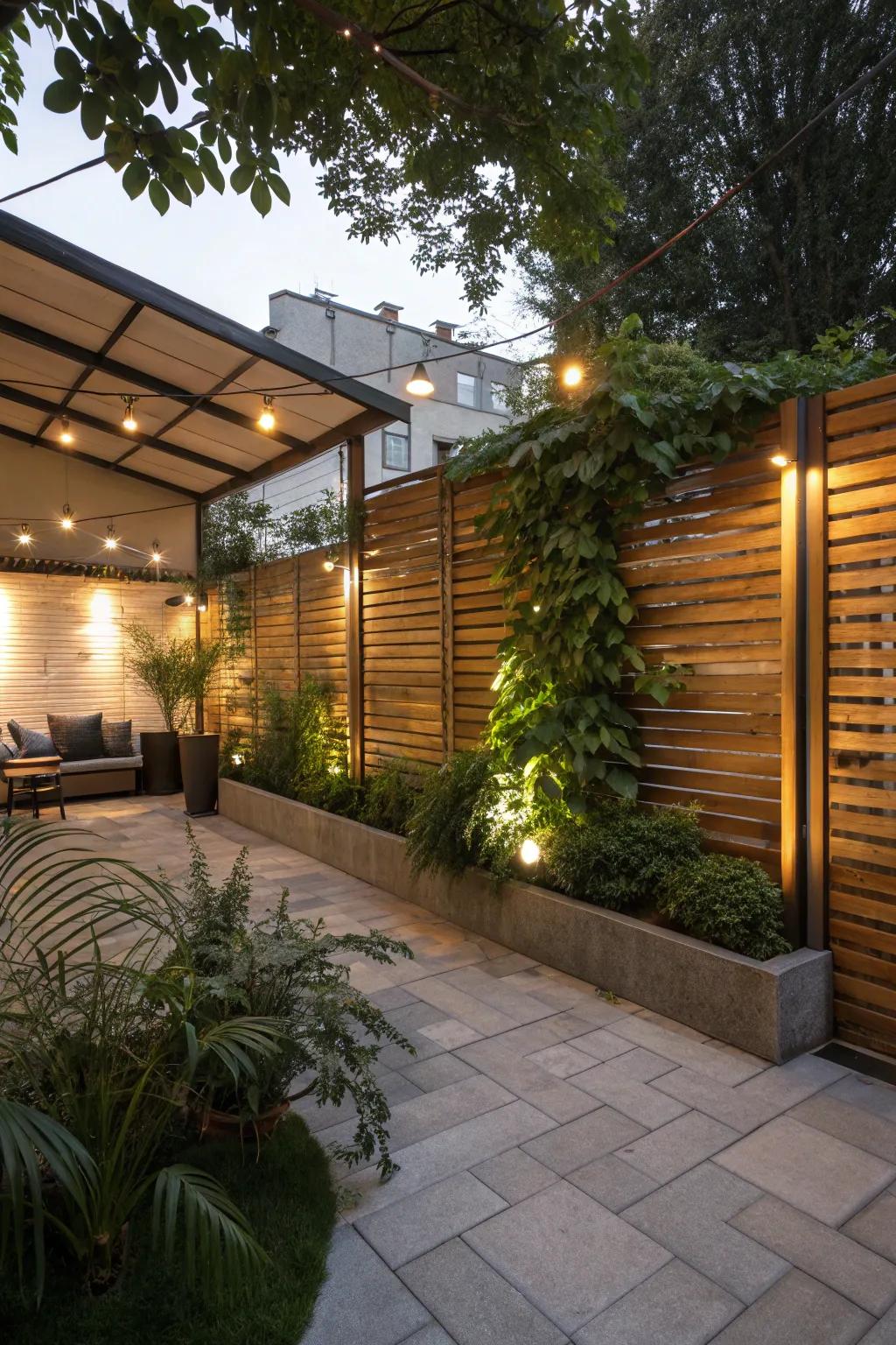 Wood panels bring classic elegance to patio privacy, improving both visual appeal and seclusion.
