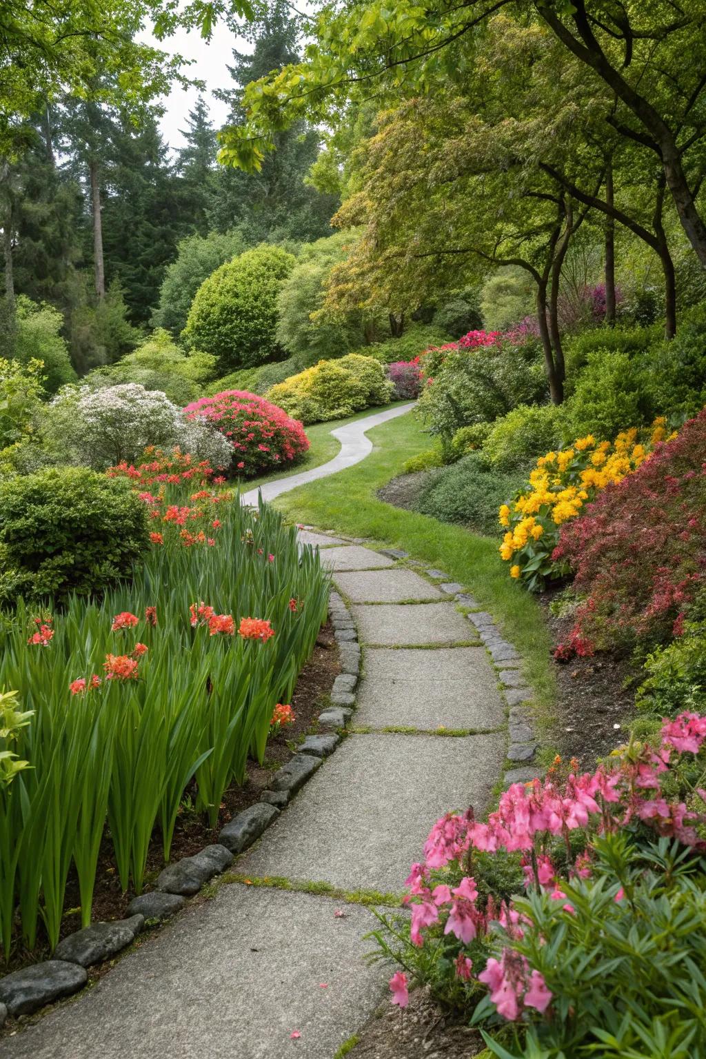 A gently curving stone path encourages you to explore nature.