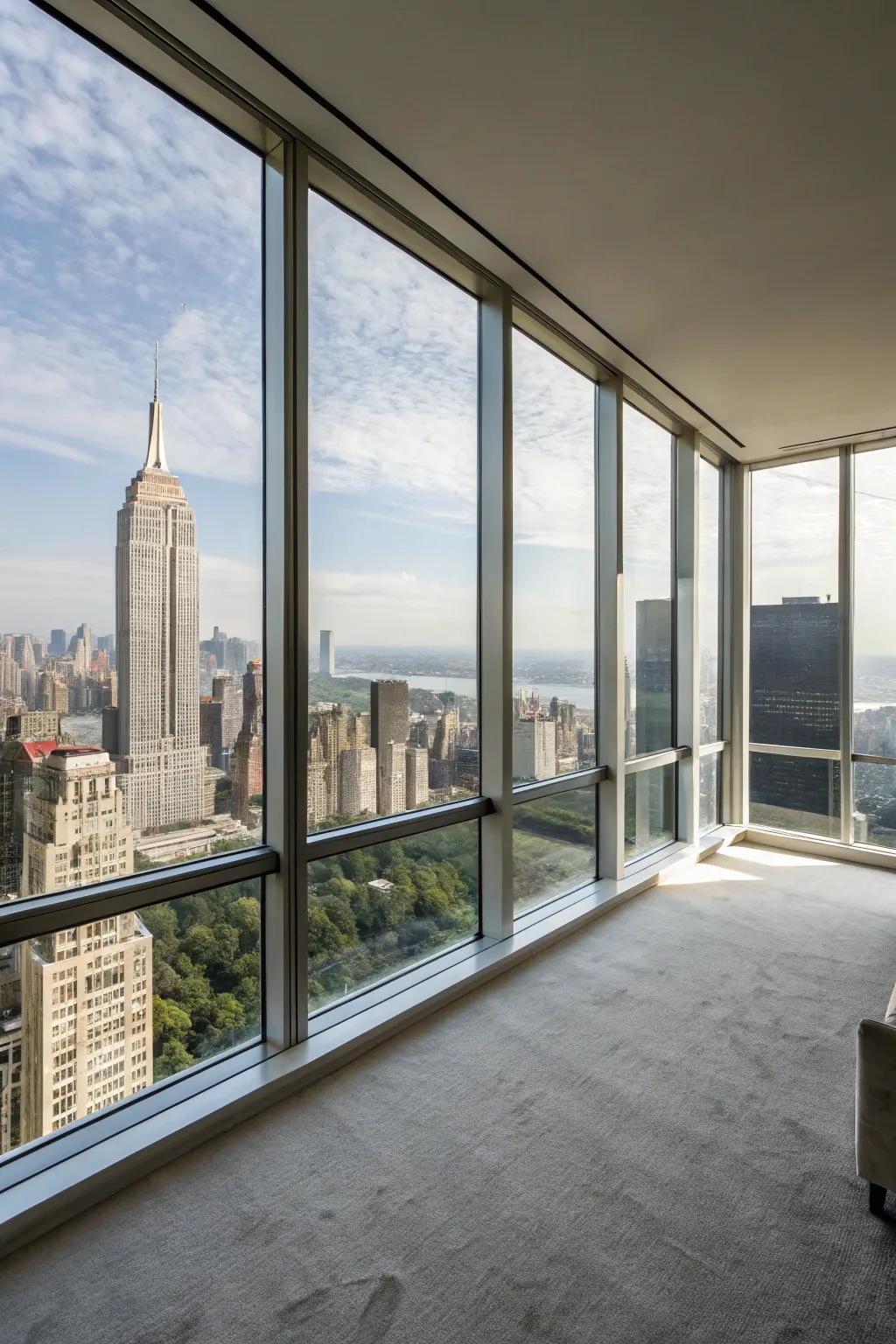 Amplify natural light using expansive floor-to-ceiling windows.