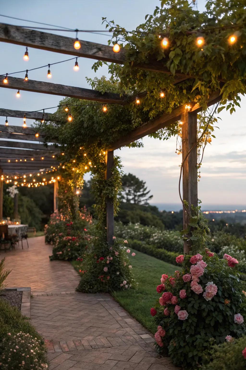 String lights bring a touch of magic to any pergola setting.