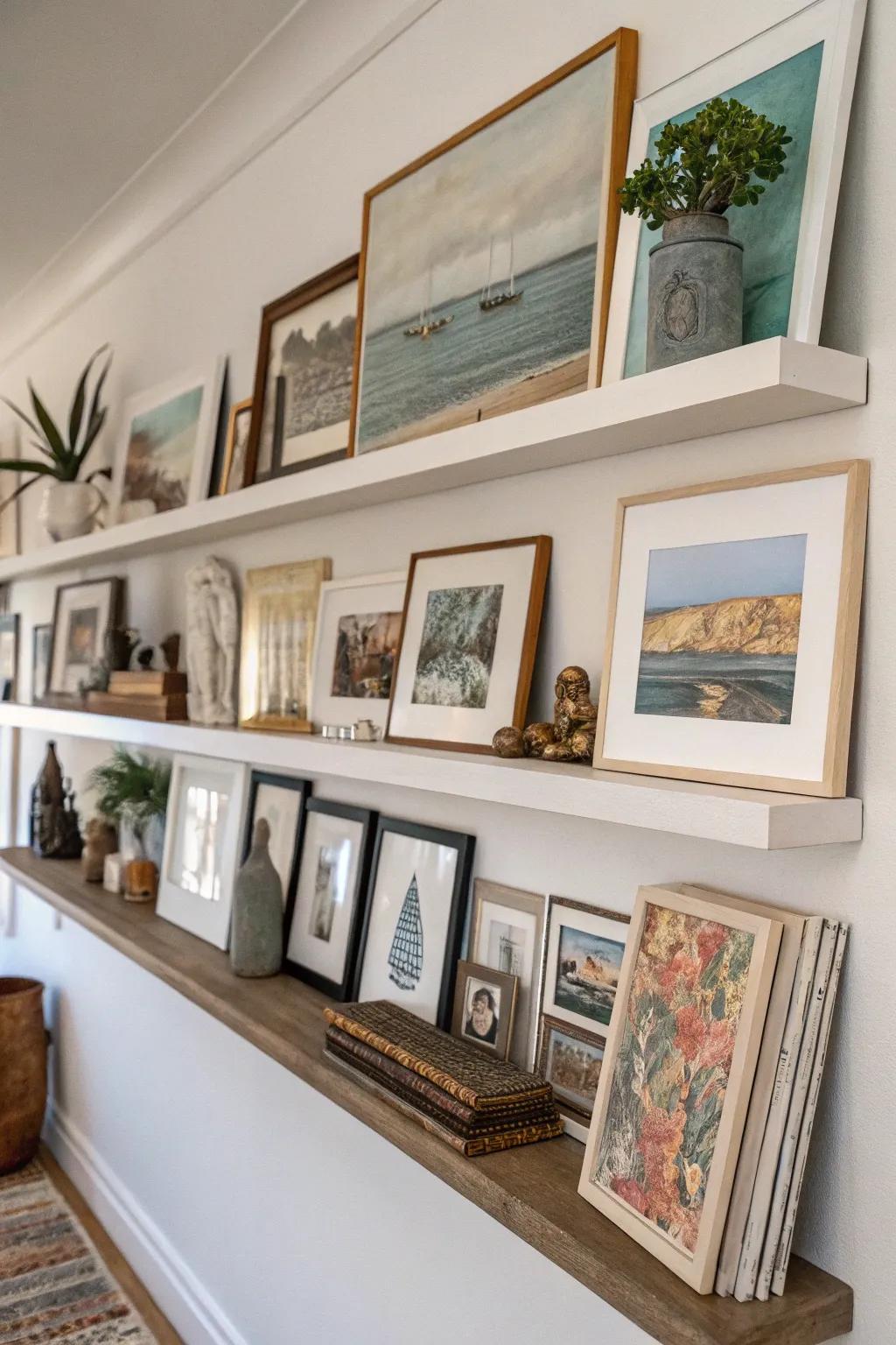 Arrange your artworks in layers to bring depth and interest to your picture ledge.