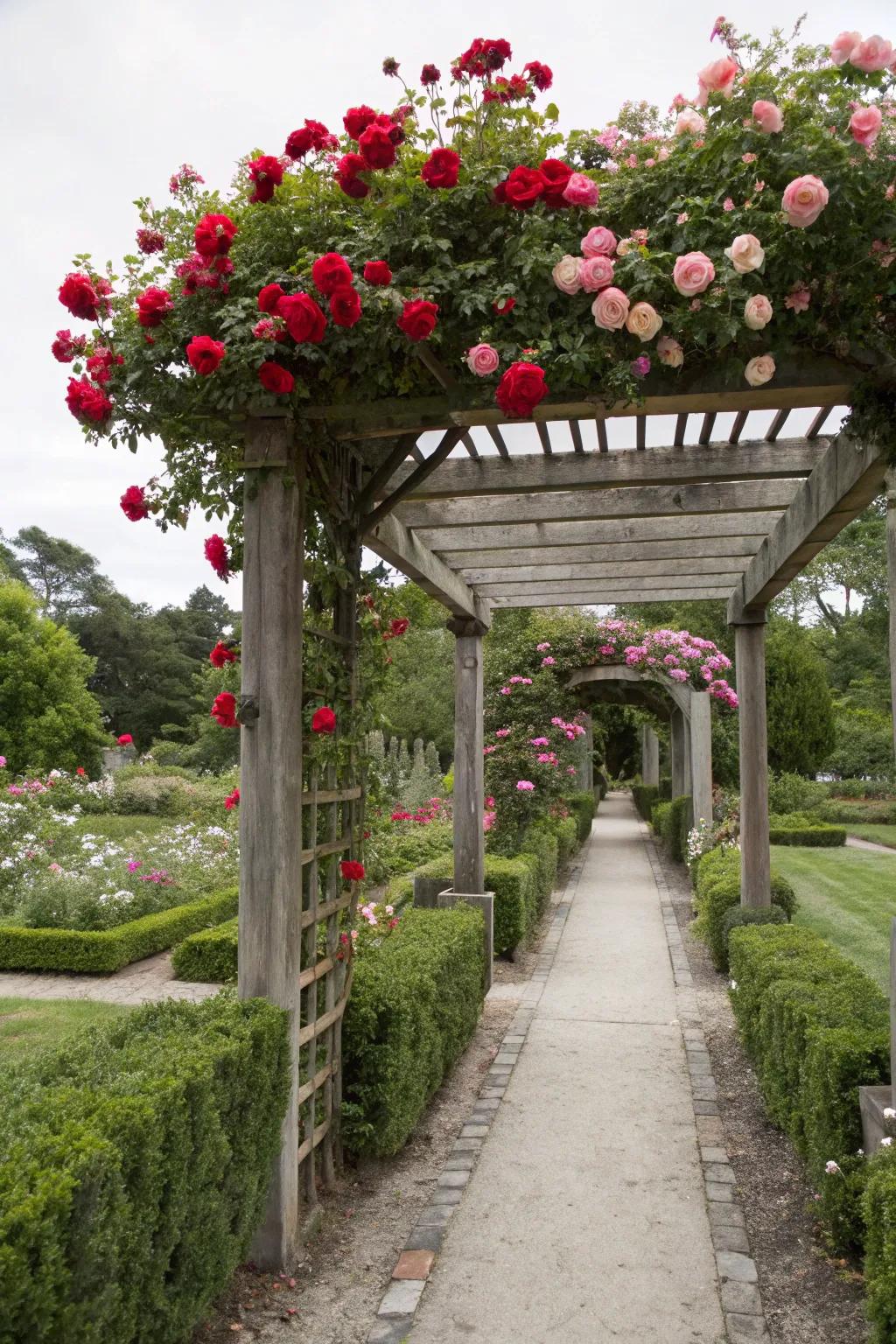 A timeless wood arbor changes a garden path into a romantic escape.