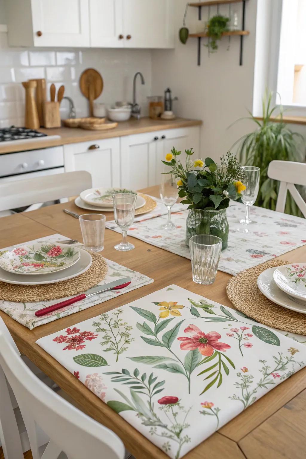 Natural placemats provide a revitalizing, blooming ambiance to your table.