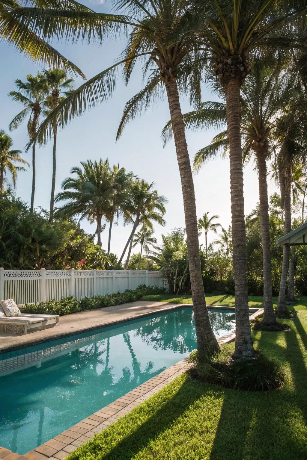 Frond trees bring a hint of tropical sophistication to any poolside.