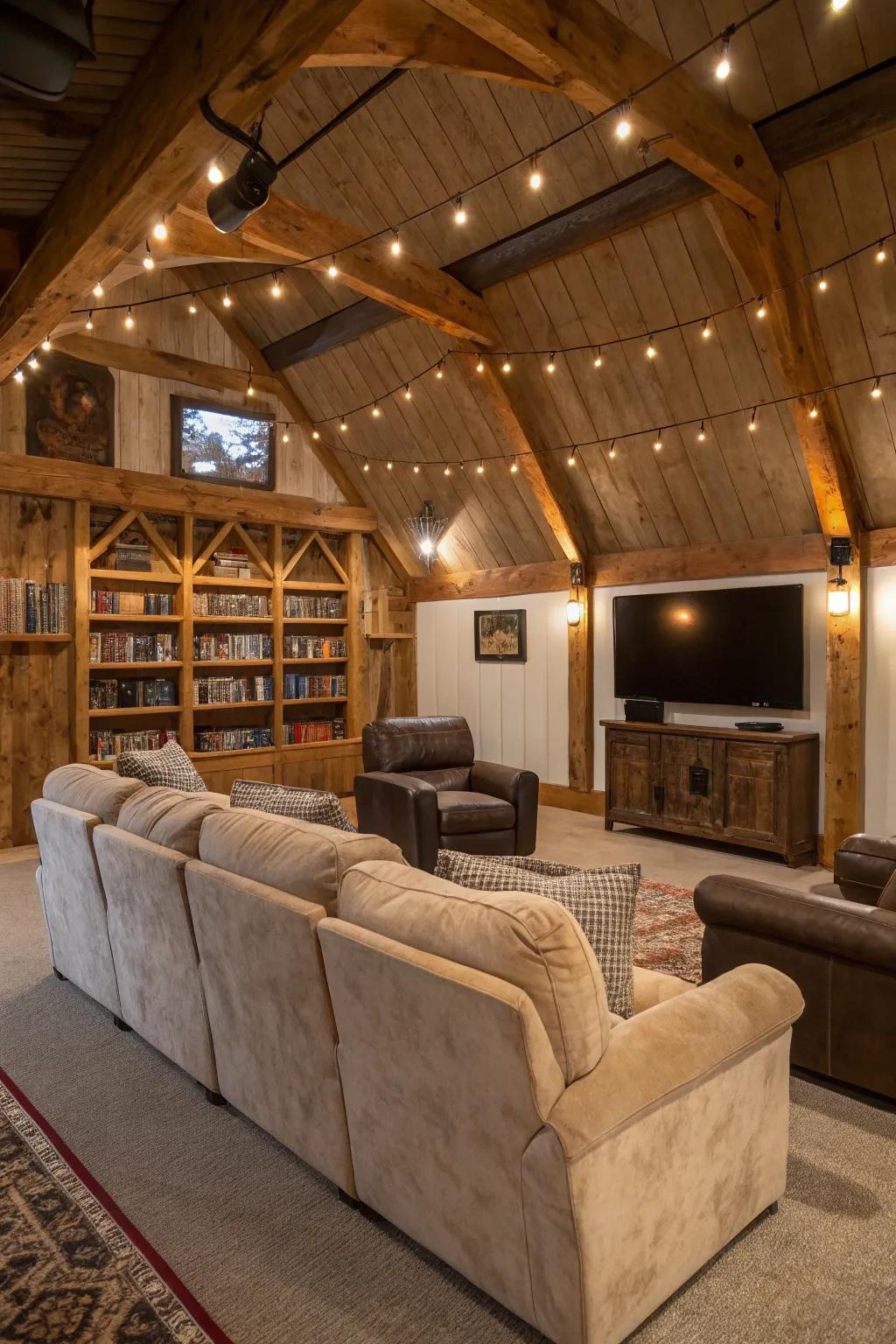 Establish a cozy seating area featuring luxurious couches in your man cave.