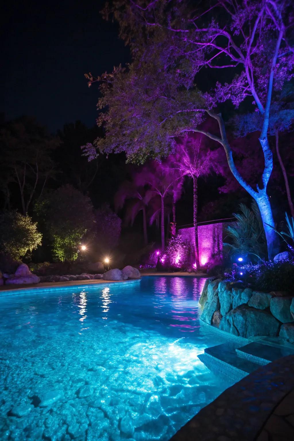 Infuse your pool with dynamic colors through vibrant underwater lights.