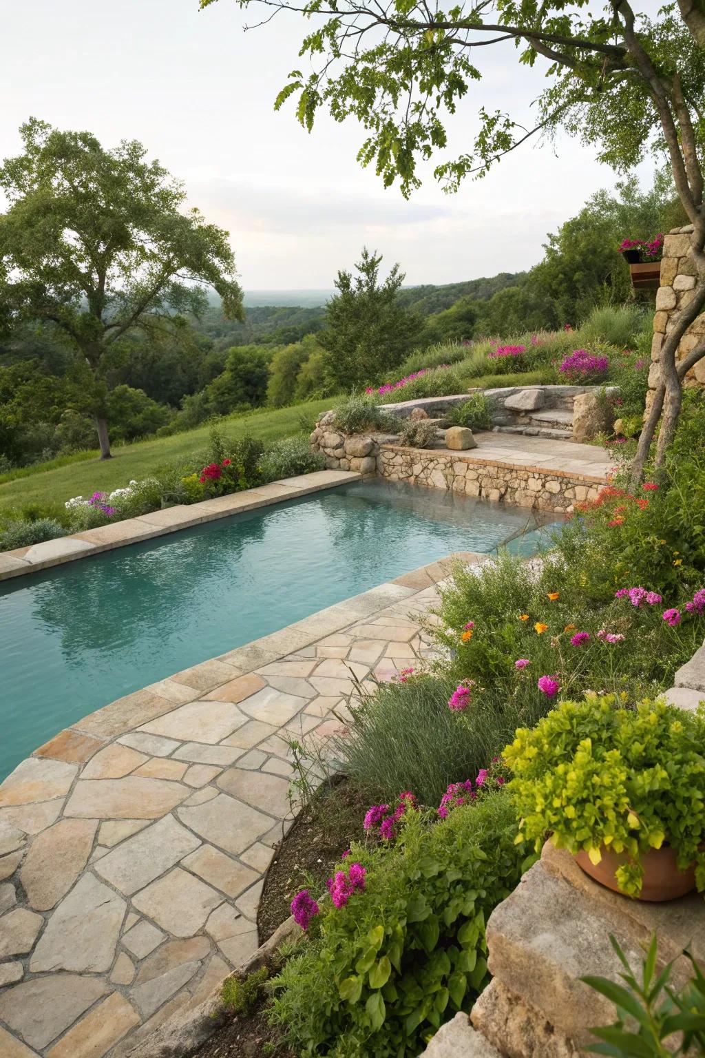 Natural stone imparts a timeless and refined appearance to pool areas.