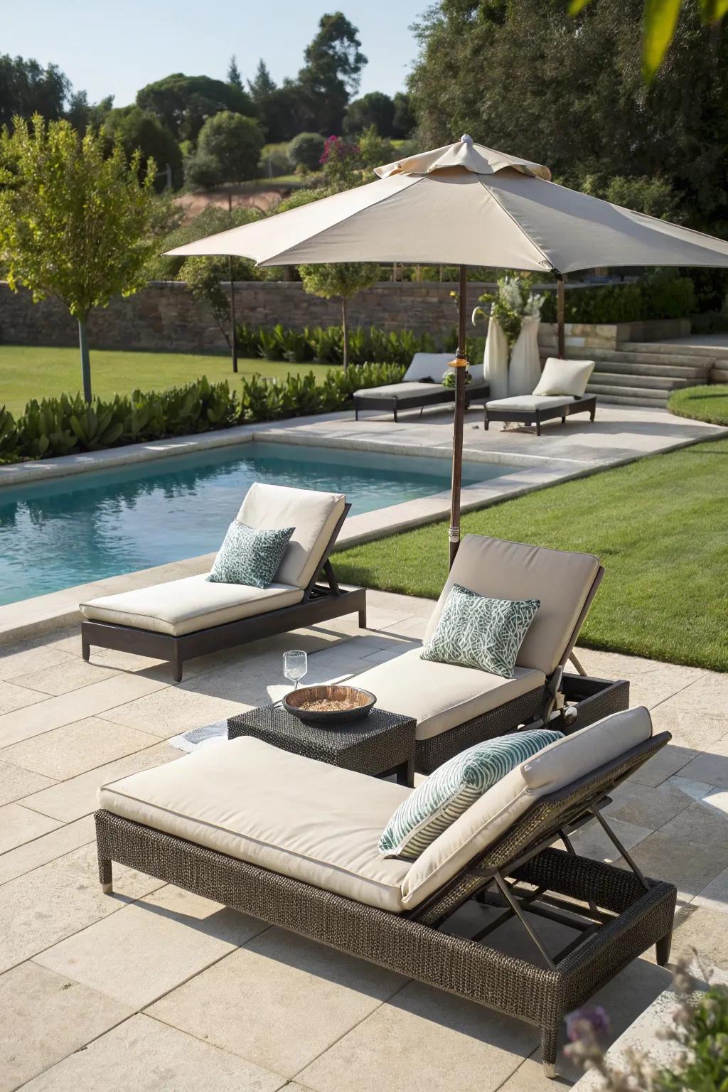Enjoy premium seating with chairs that offer adjustable features on your pool deck.