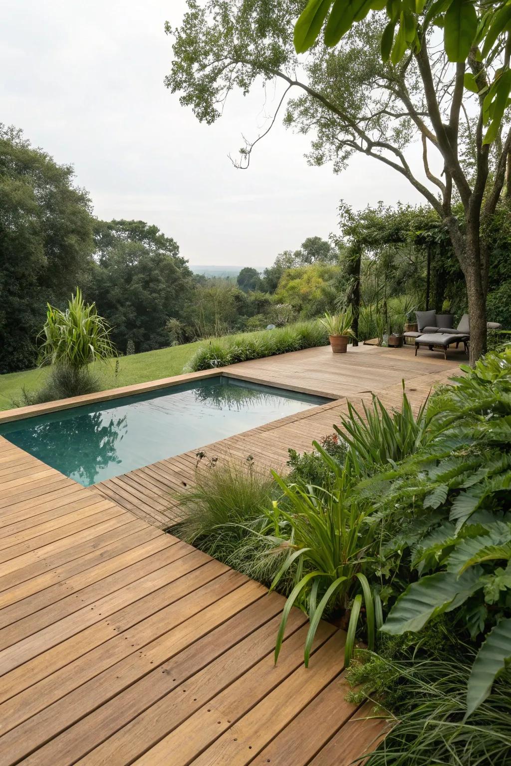 A warm and welcoming timber deck highlights the natural appeal of your pool space.