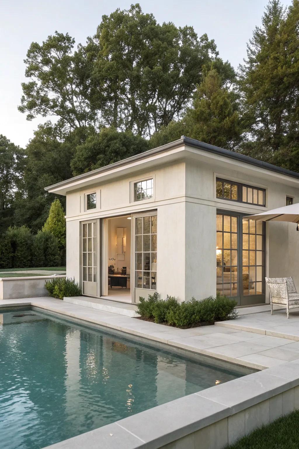 A minimalist pool house design that perfectly balances simplicity and refinement