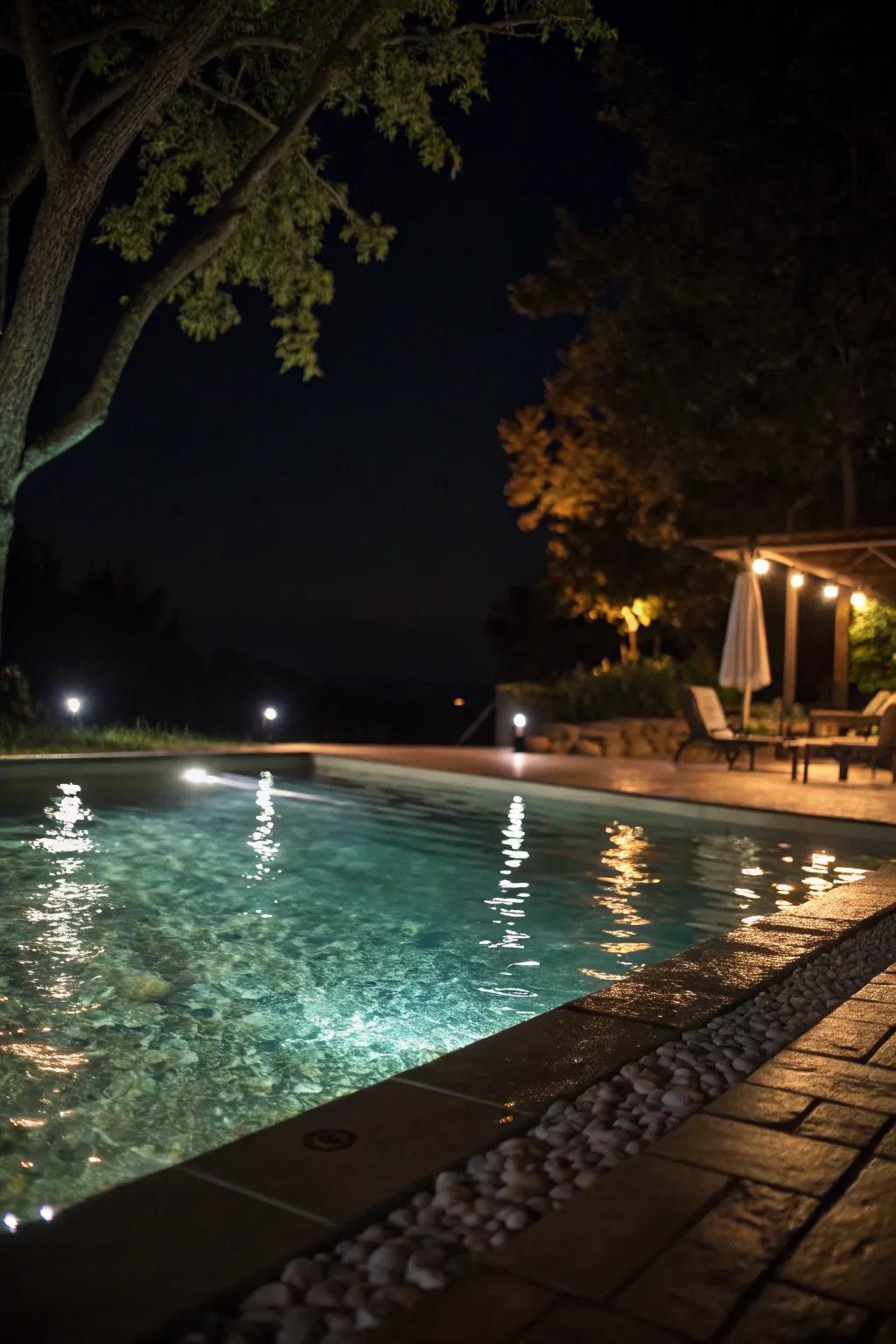 Underwater lighting provides a mystical radiance to your pool.