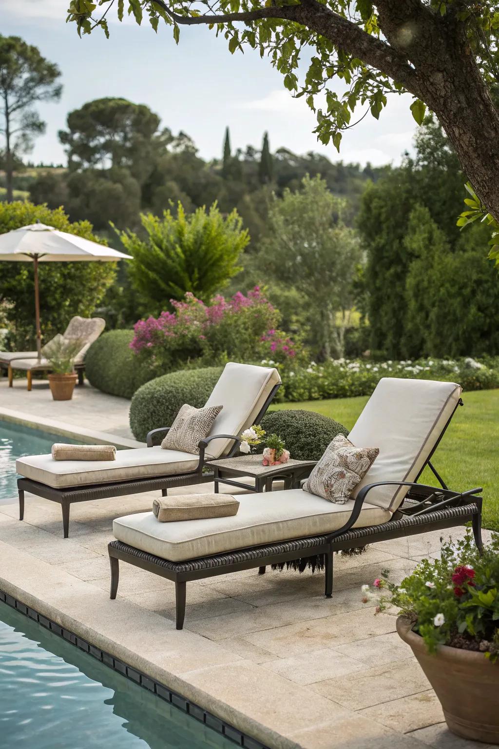 Achieve a resort-style vibe with deluxe recliners ideal for soaking up the sun.