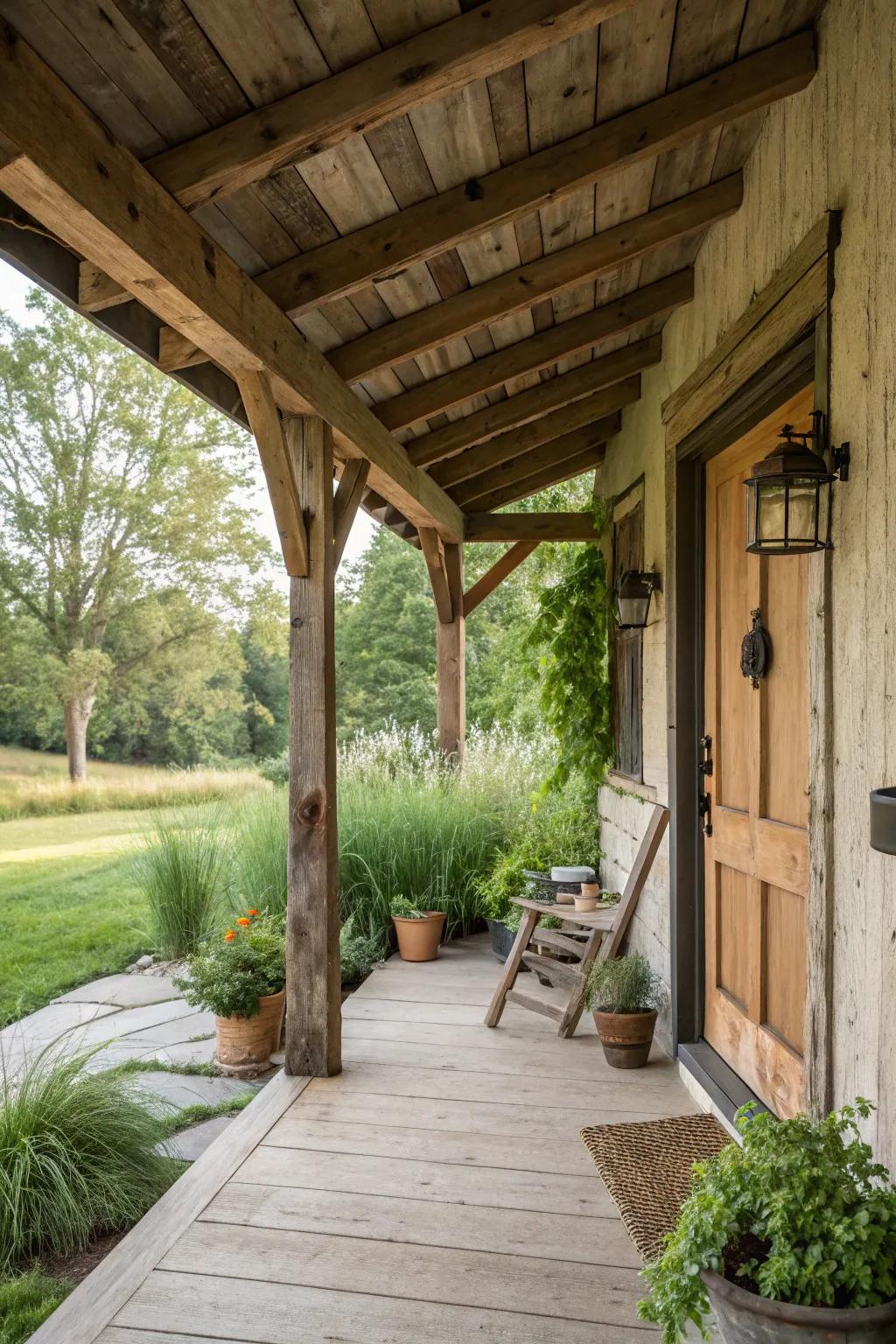 Rustic appeal enhanced by wooden beam elements.