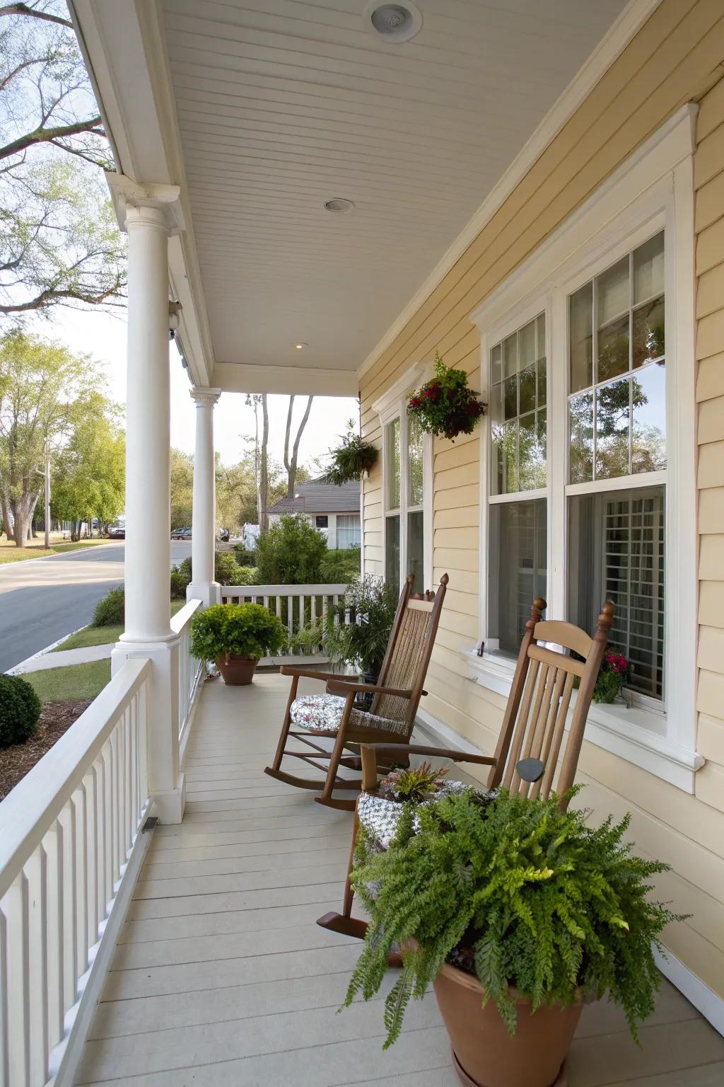 A peaceful porch in neutral shades that communicates grace and simplicity.