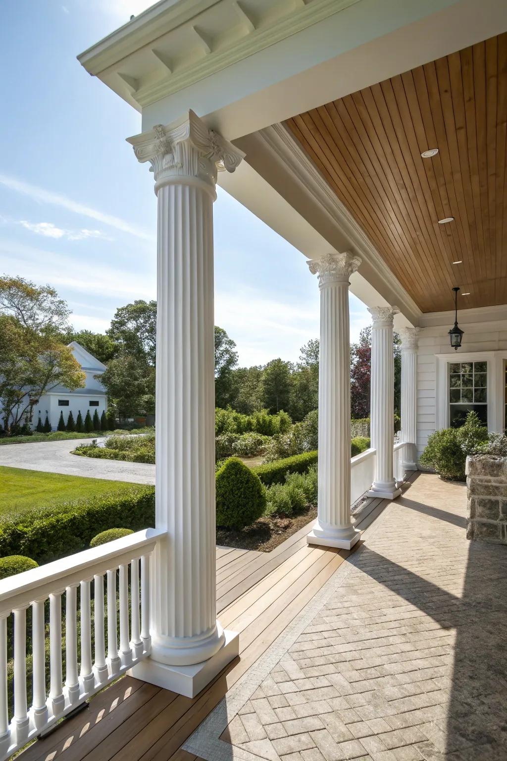 Refined column coverings impart a classic appeal to any porch.