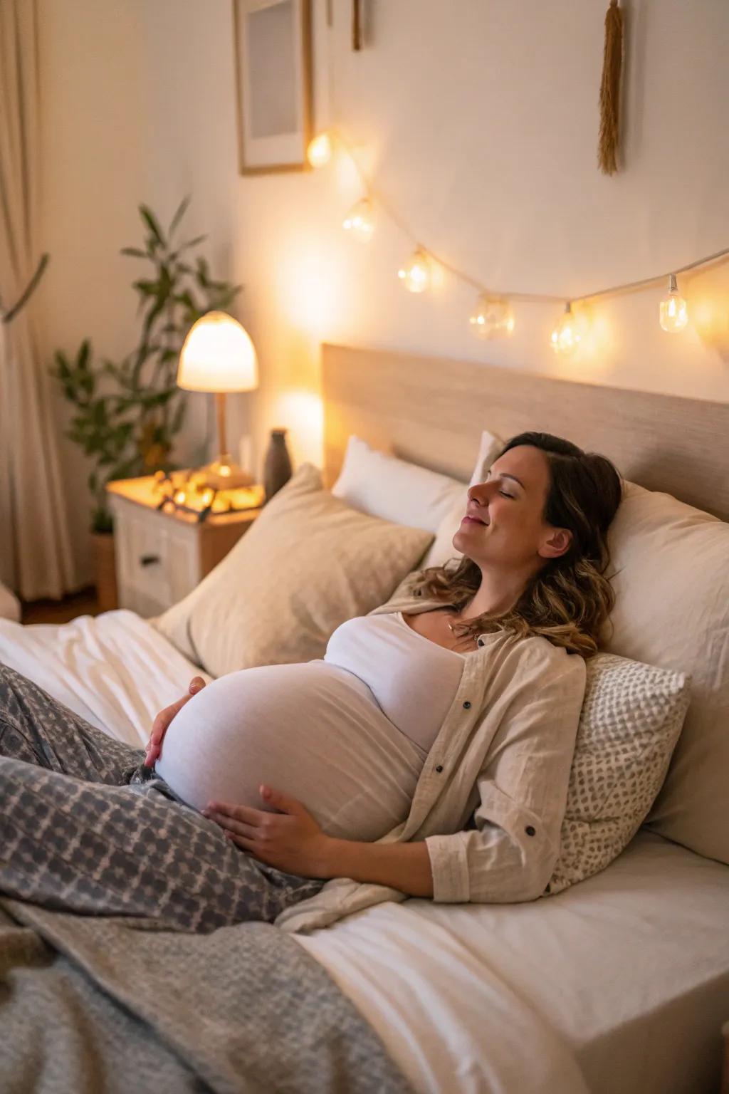 Relish the calm atmosphere of your bedroom for a unique maternity photoshoot.