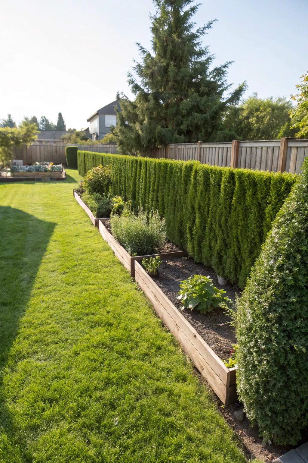 A neatly trimmed hedge acting as a natural boundary.