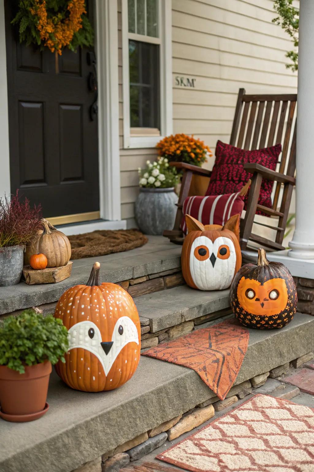 Turn pumpkins into delightful creature faces for a fun twist.